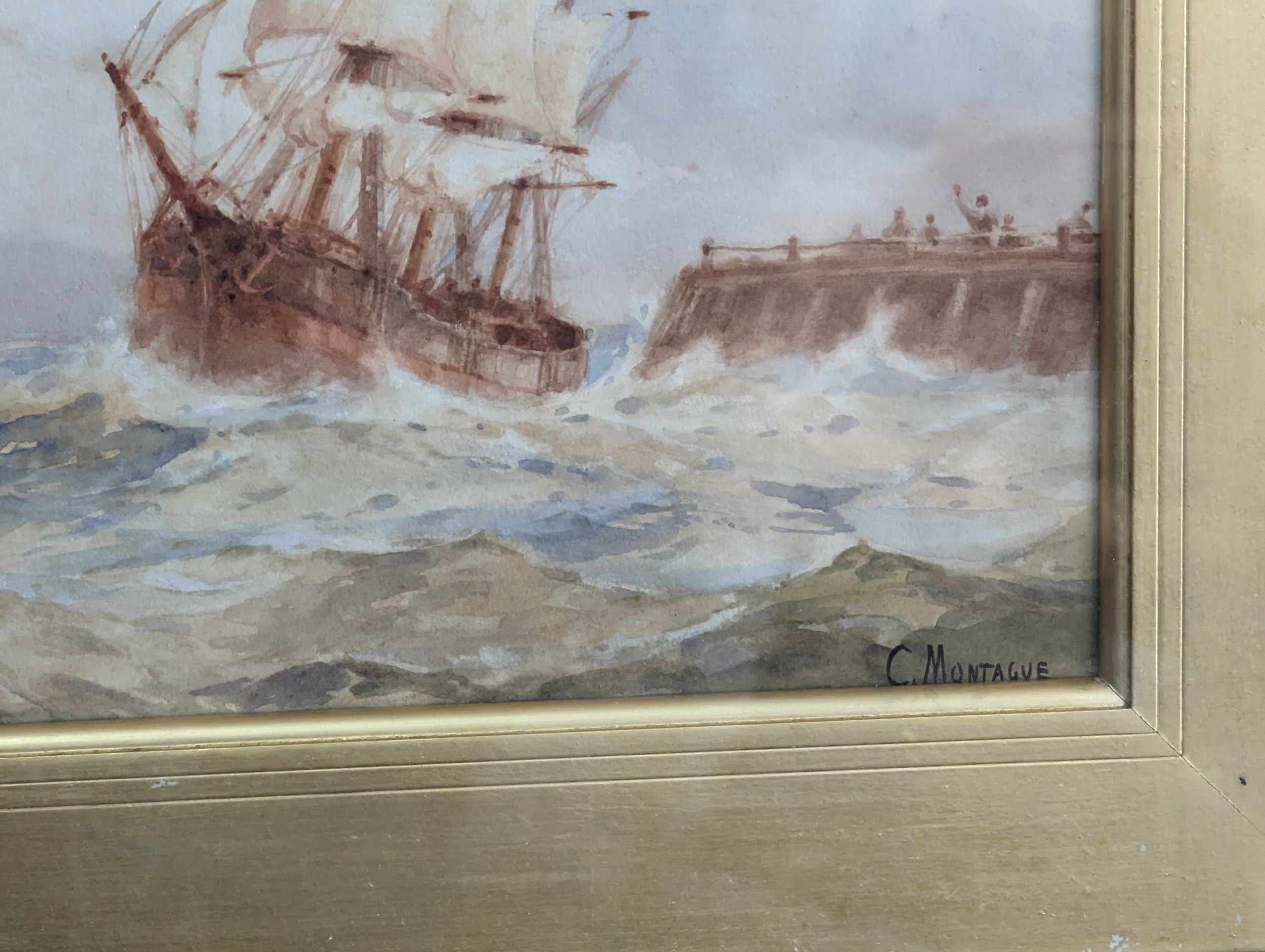 Clifford Montague (fl.1885-93), Stormy seascape with sailing vessels in a heavy swell, - Image 2 of 3