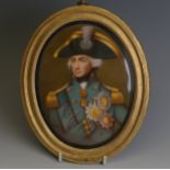 A German porcelain oval plaque of Lord Nelson by Hutschenreuther, c.1880, painted by Adolph