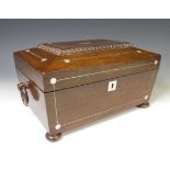 An Early Victorian rosewood Sewing Box, inlaid with mother of pearl and with egg and dart mouldings,
