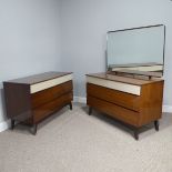 A Retro Danish inspired Dressing Table with Mirror back and a matching Chest of Drawers, note mirror