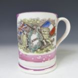 A 19thC Sunderland lustre 'Crimea' Frog Mug, with coloured print of British and French flags