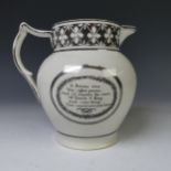 An early 19thC pearlware silver lustre Jug, commemorating Sir Francis Burnett MP, with printed