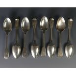 A set of seven George IV silver Dessert Spoons, by William Eaton, hallmarked London, 1828, fiddle