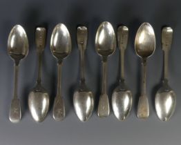 A set of seven George IV silver Dessert Spoons, by William Eaton, hallmarked London, 1828, fiddle