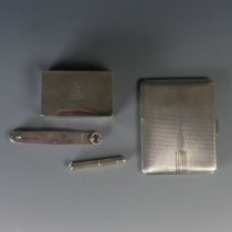 A George VI silver Cigarette Case, hallmarked Birmingham, 1937, with engine turned decoration in the