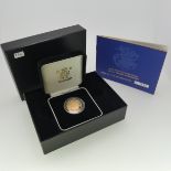 A cased Elizabeth II gold proof Sovereign, dated 2005, with Timothy Noad portrayal of St. George and