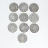 Seven Victorian silver Crowns, dated 1889, together with three dated 1888 (10)