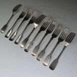 A set of four Victorian silver fiddle pattern Dessert Forks, by Joseph & Albert Savory, hallmarked