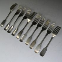 A set of four Victorian silver fiddle pattern Dessert Forks, by Joseph & Albert Savory, hallmarked