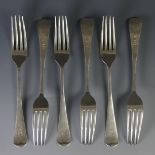 A set of six Edwardian silver Forks, by John Round & Son Ltd, hallmarked Sheffield 1908, Old English