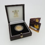 A cased Royal Mint Britannia gold Proof £25 Coin, quarter ounce, dated 2005, with certificate 599/