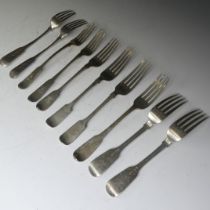 A set of four George III silver fiddle pattern Forks, probably William Welch II, hallmarked Exeter