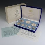 A cased sterling silver 1974 Coinage of Belize eight Coin Set, issued by The franklin Mint, with