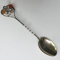 An Edwardian silver Teaspoon, by Charles Horner, hallmarked Chester 1906,with double thistle finial,