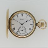 A gold plated hunter Pocket Watch, the white enamel dial signed 'Elgin' with Roman Numerals and