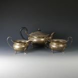 A George V silver three piece Teaset, by Walker & Hall, hallmarked Sheffield, 1929 (the two