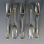 A set of five Edwardian silver Dessert Forks, by John Round & Son Ltd., hallmarked Sheffield,
