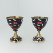 A pair of Russian (USSR) silver gilt and enamel Egg Cups, post-1958 marks, 6.5cm high, approx