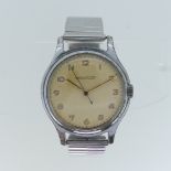 A vintage Jaeger Le-Coultre gentleman's Wristwatch, chrome plated steel case with champagne dial,