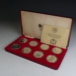 A 1977 Queen Elizabeth II Silver Jubilee commemorative set of eight silver proof Crowns, in