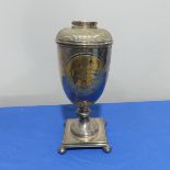 A Victorian silver-plated Oil Lamp base of urn form, as found, H 35 cm.