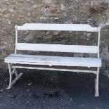 A Vintage cast iron and white painted garden Seat/Bench, of small proportions, W 130 cm x H 86 cm