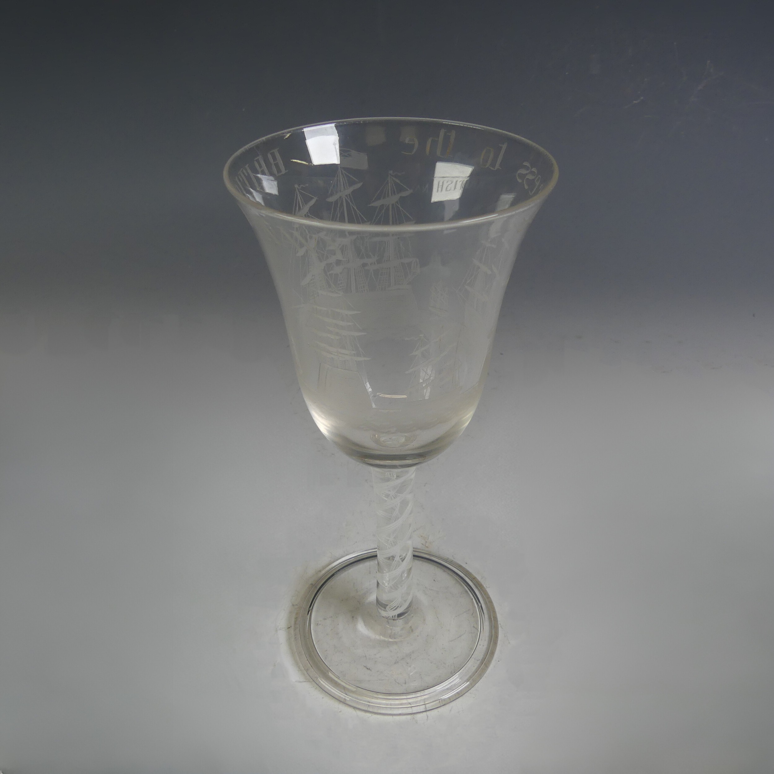 A good quality etched Wine Glass, the bucket glass with 'Success to the BRITISH NAVY' inscription as - Image 2 of 5