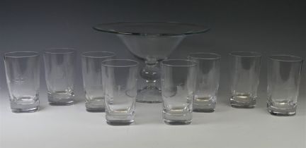 A set of eight maritime interest Orrefors glass Tumblers, circa 1930, together with a large glass