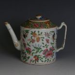 A 19thC Chinese porcelain Canton famille rose Teapot, decorated in colourful enamels of birds,