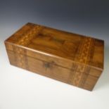 A large Victorian walnut and Tunbridge ware Writing Slope, hinged lid reveals fitted interior, W