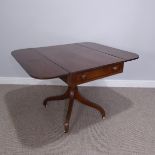 An Edwardian mahogany inlaid drop leaf table, the drop leaf top over one frieze drawer and one