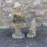 An Antique Garden reconstituted stone Bird Bath of small proportions, W 25 cm x H 42 cm, together