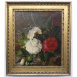 English School, Still life of Roses, oil on canvas, 30cm x 25cm, framed.