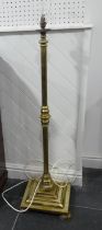 An Antique brass standard Lamp, on square base, H 130 cm.