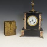 A 19th Century French Belge noir and marble mantel Clock, the movement signed 'A.D. Mougin Deux