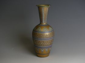 Mary Rich (1940-2022); a studio pottery Bottle Vase, decorated in blue ground with bands of
