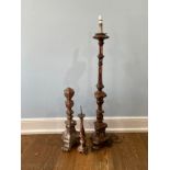 A continental giltwood and gesso Baroque style Altar Candlestick, now converted to electricity, H