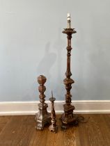 A continental giltwood and gesso Baroque style Altar Candlestick, now converted to electricity, H