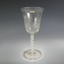 A good quality etched Wine Glass, the bucket glass with 'Success to the BRITISH NAVY' inscription as