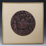 A pair of early 20thC Chinese pierced hardwood circular Panels, carved in high relief depicting