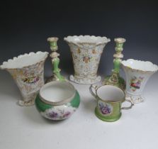 A small quantity of English and Continental Porcelain, comprising a pair of green ground