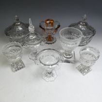 A small quantity of cut and moulded Glassware, to comprise two lidded glass Dishes, a large