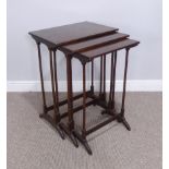 A nest of three Antique mahogany Tables, raised on bamboo effect legs, W 50.5 cm x H 68 cm x D 34