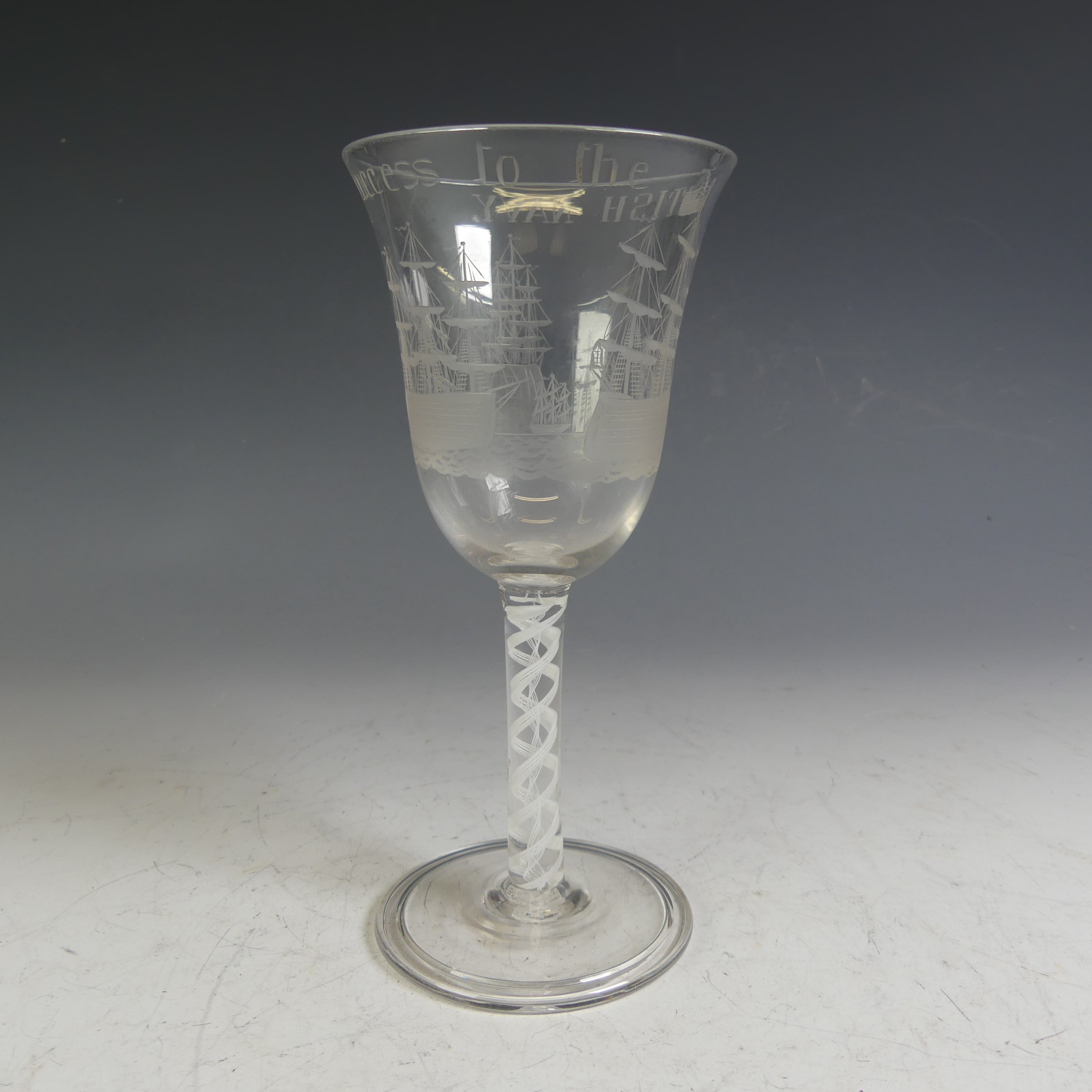 A good quality etched Wine Glass, the bucket glass with 'Success to the BRITISH NAVY' inscription as - Image 3 of 5