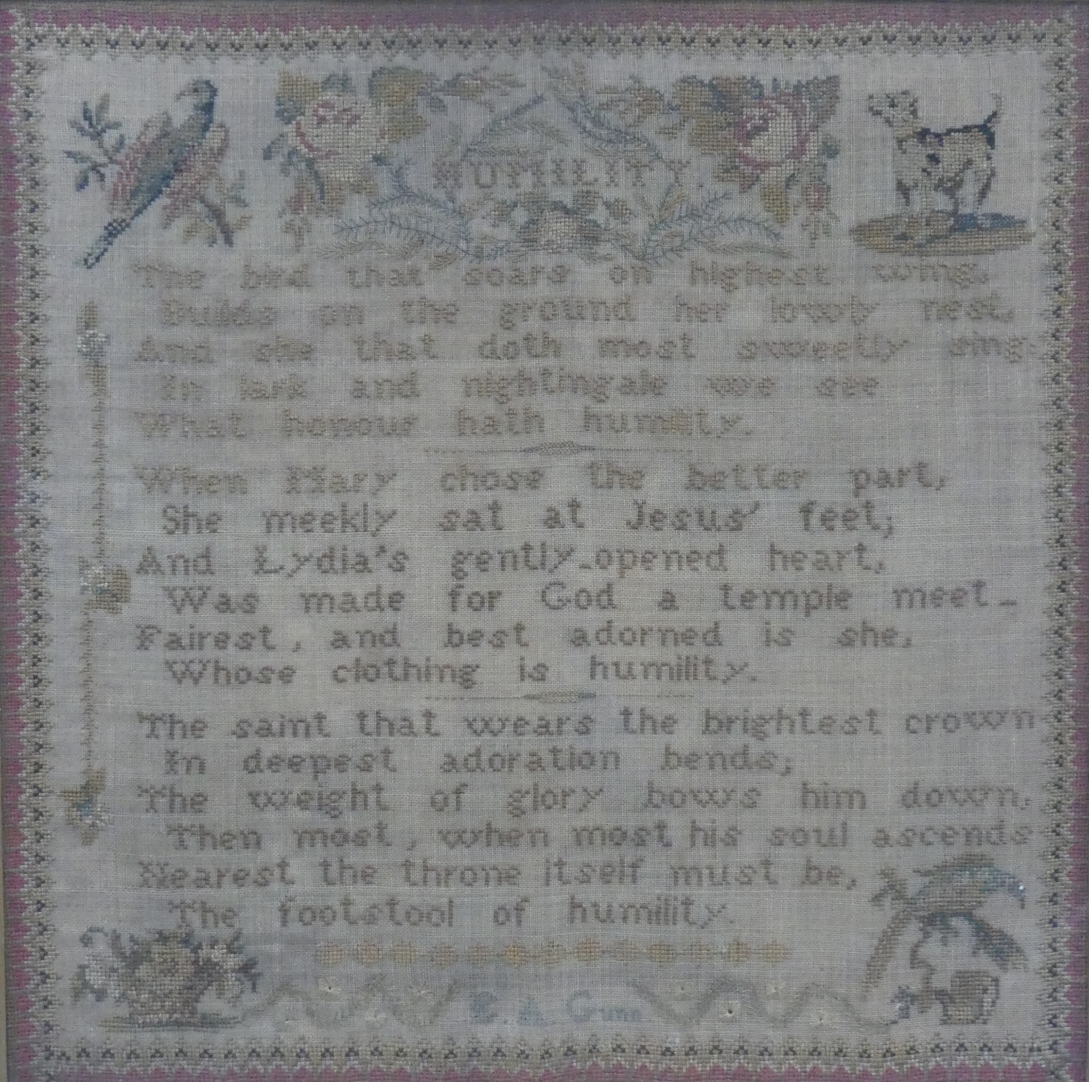 A needlework Sampler,19th century, English, worked by 'E. A. Gunn', with verses from James - Image 2 of 3