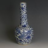 A Chinese blue and white Bottle Vase, with four character mark to base, chrysanthemum and dragon