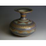 Mary Rich (1940-2022); a studio pottery Waisted Vase, the blue body decorated in bands of