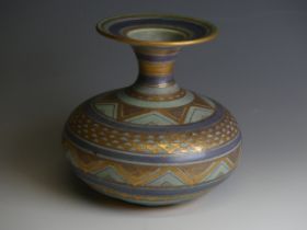 Mary Rich (1940-2022); a studio pottery Waisted Vase, the blue body decorated in bands of