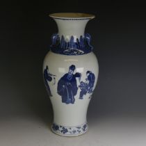 A large antique Chinese blue and white Baluster Vase, the body finely decorated with the eight