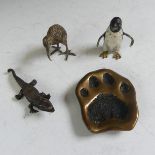 An antique Austrian cold painted bronze figure of a Kiwi, together with a Penguin, a Crocodile